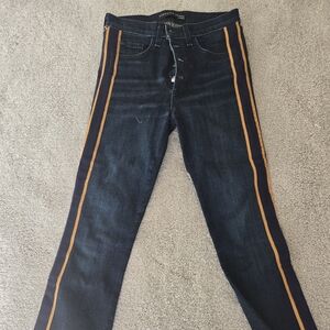 Veronica Beard Navy Jeans with Vibrant Orange Stripes